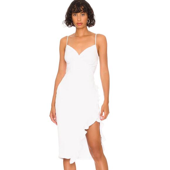 Revolve x More to Come Natasha Ruffle Midi Dress in White NWT Size XS - Picture 1 of 3